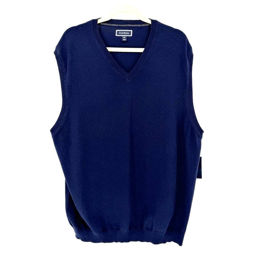 Club Room Sweater Vest Mens XXL Navy Pullover Cotton/Nylon NWT Career Office